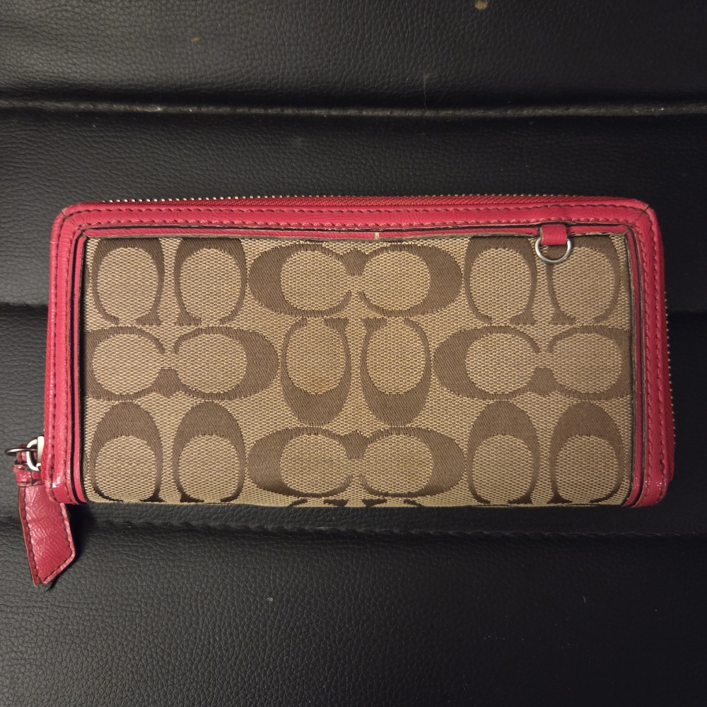 Authentic Coach Signature Zip Around Wallet